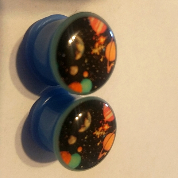 Blue Acrylic Galaxy SPACE Single Flared Plugs - Picture 1 of 6